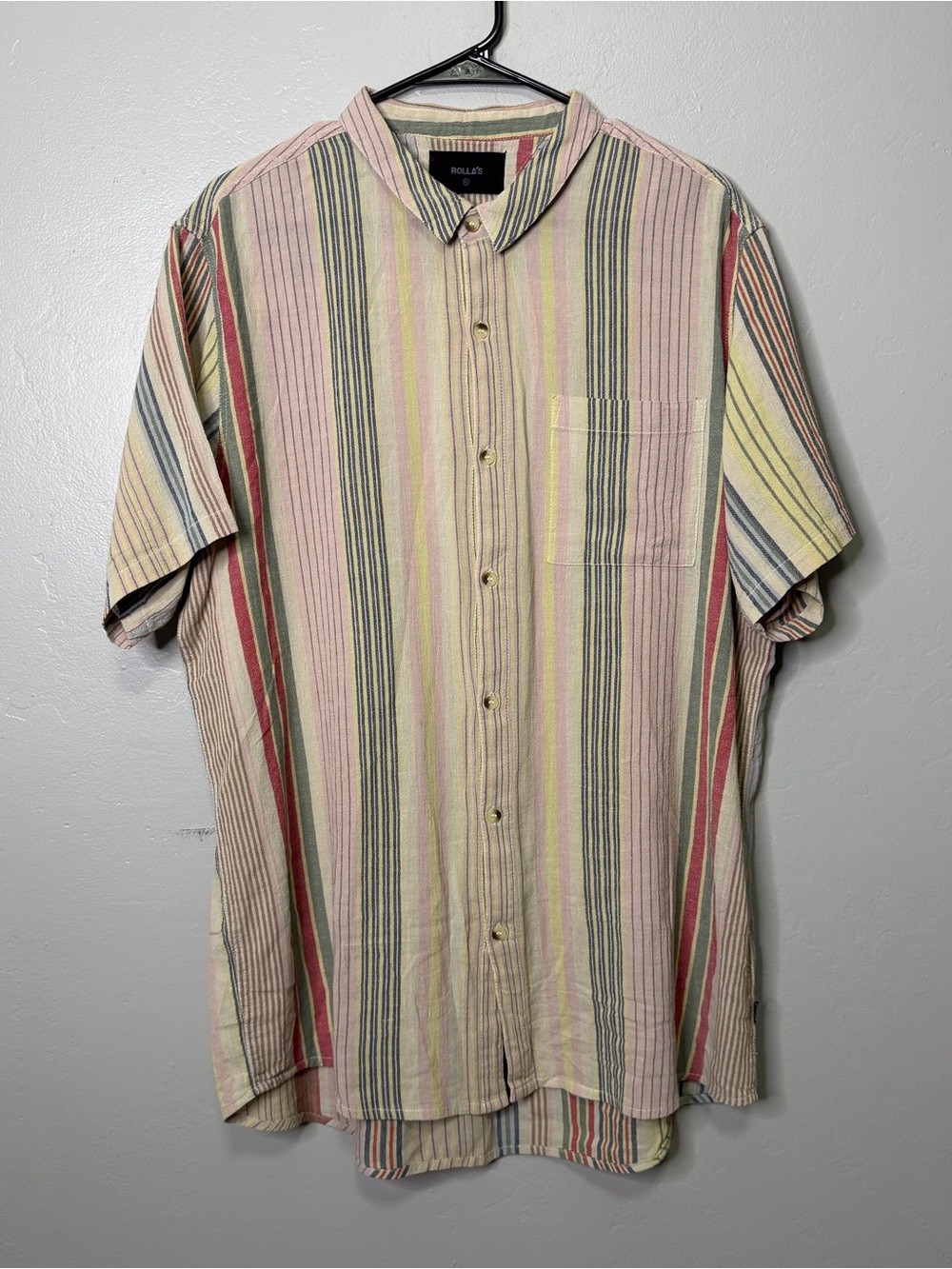 ROLLAS Men’s Pastel Striped Button Down Shirt Short Sleeve Cotton Multicolor XL